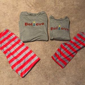 BELIEVE husband and wife Christmas matching pjs